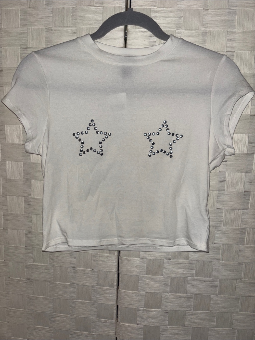 Windsor White Studded Star Cropped Baby Tee - Women's Top